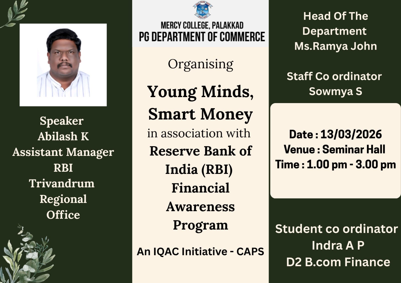 Young Minds, Smart money - Reserve Bank of India(RBI) Financial Awareness Program