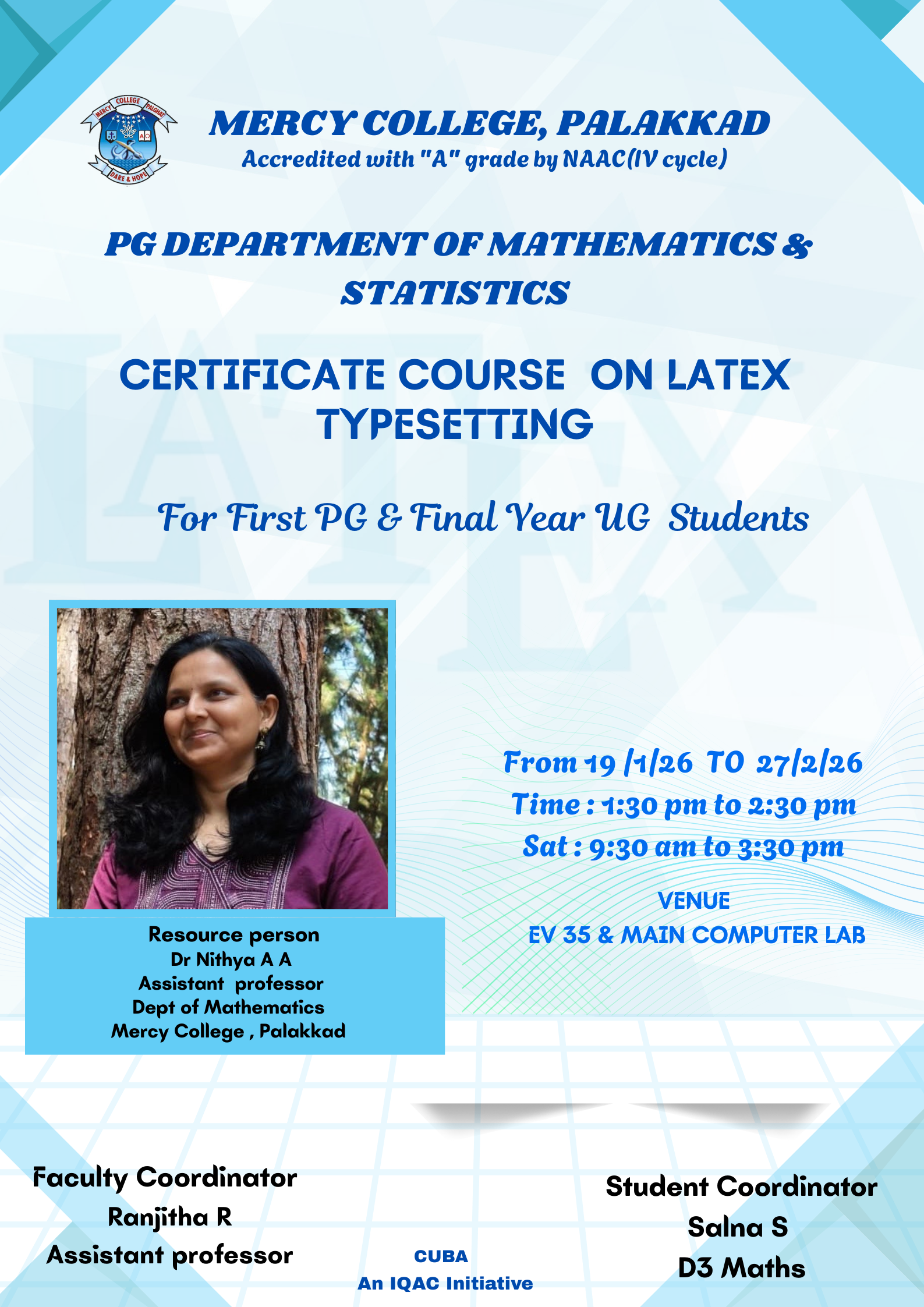 CERTIFICATE COURSE ON LATEX TYPESETTING