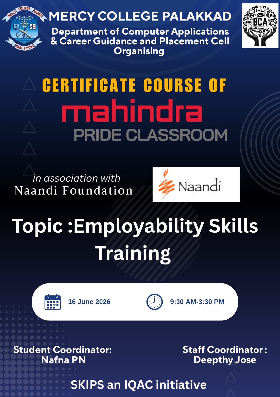 CERTIFICATE COURSE OF MAHINDRA PRIDE CLASSROOM.